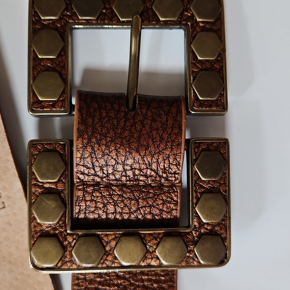 Leatherock SZ 36 Leather Belt Crackle Bronze Look Studded Western Indie - Picture 5 of 9